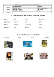 English worksheet:  Animals and food