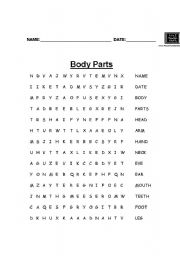 English Worksheet: Body Parts Wordsearch 