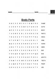 English worksheet: Body Parts Wordsearch 