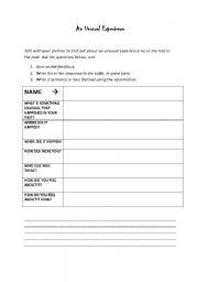 English Worksheet: Talking about an unusual experience