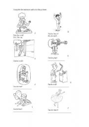 English Worksheet: Can, cant answers