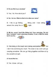 English Worksheet: Camping  dialog