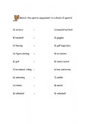 English worksheet: Sports Worksheet(equipment)