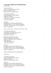 English worksheet: SONG: Boulevard Of Broken Dreams BY Green Day 
