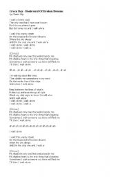 English Worksheet: SONG: Boulevard Of Broken Dreams BY Green Day 