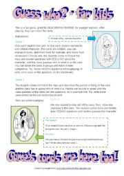 English Worksheet: GUESS WHO? - for kids