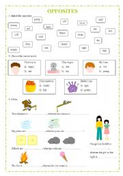 Opposites (adjectives) for kids - 7 tasks on 2 pages