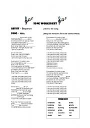 English worksheet: Song Worksheet