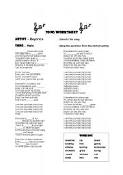 English Worksheet: Song Worksheet