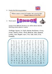 London Worksheet (with wordsearch & postcard writing) - 2 pages