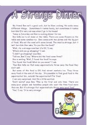 English Worksheet: Reading comprehension ( A strange dinner)