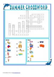 English Worksheet: summer crossword + key + grayscale version