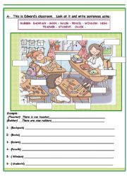 English Worksheet: THERE IS - THERE ARE IN THE CLASSROOM