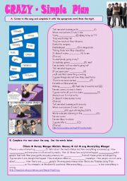 English Worksheet: Crazy - a song by Simple Plan