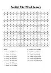 English worksheet: Capital Cities wordsearch