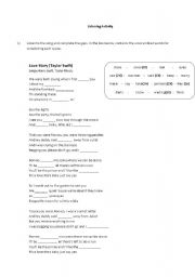 English Worksheet: Listening Activity - Taylor Swifts song - Love Story