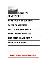 English Worksheet: BROKEN SENTENCES