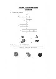 English Worksheet: exercise fruits and vegetables