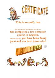 Certificate in English with Calvin and Hobbes 