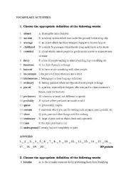 English worksheet: REVISION VOCABULARY SHORT TESTS