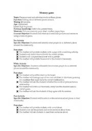 English worksheet: Mmory game  Places around and activities we do in those places.
