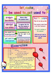 English Worksheet: Let, Make, Be used to, Get used to