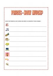 English Worksheet: Prices