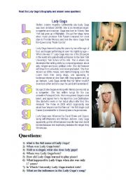 English Worksheet: Lady Gagas biography