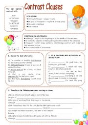 English Worksheet: CONTRAST CLAUSES EXERCISES