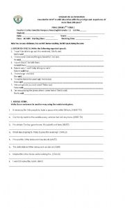 English worksheet: 11 th test