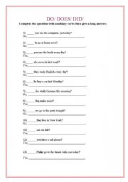 English Worksheet: DO/ DOES/ DID + ANSWER KEY