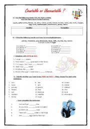 English Worksheet: Coubtable or Uncountable?
