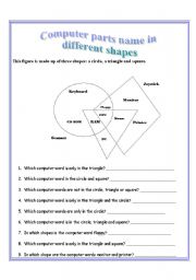 English worksheet: Computer devices name in shapes: circle, rectangle & square 
