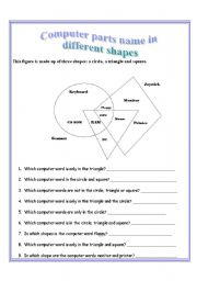 English Worksheet: Computer devices name in shapes: circle, rectangle & square 