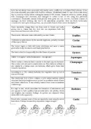 Mix and match reading exercise. Can you match the aphrodisiac foods with their descriptions?