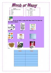 English Worksheet: Much or many