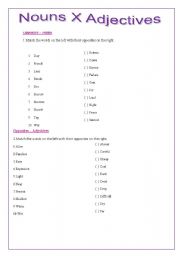 English worksheet: Nouns X Adjectives 
