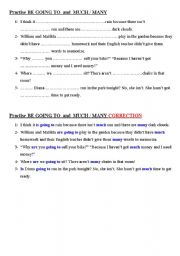 English Worksheet: future and much - many