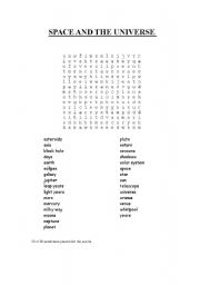 English Worksheet: Space wordsearch