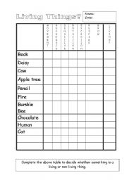 English Worksheet: Living Things