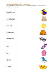 English worksheet: Summer Words and Picture Matching