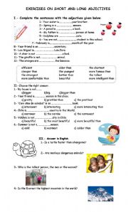 English Worksheet: SHORT AND LONG ADJECTIVES