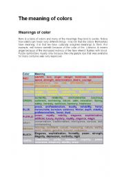 English Worksheet: The meaning of colors