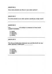 English Worksheet: Space Quiz