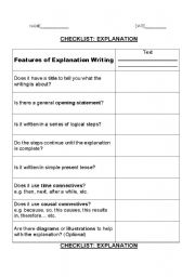 English Worksheet: explanation writing checklist