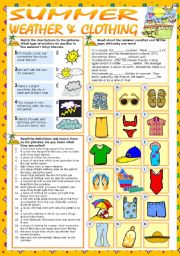 English Worksheet: SUMMER - WEATHER & CLOTHING