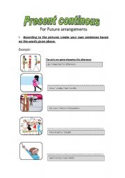 English Worksheet: Present Continous For Future Arrangements