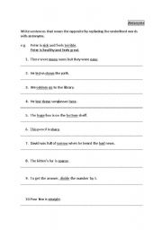 English Worksheet: Antonym sentences