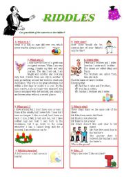 English Worksheet: Funny RIDDLES (including answer key)