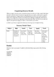 English worksheet: organizing your sensory details